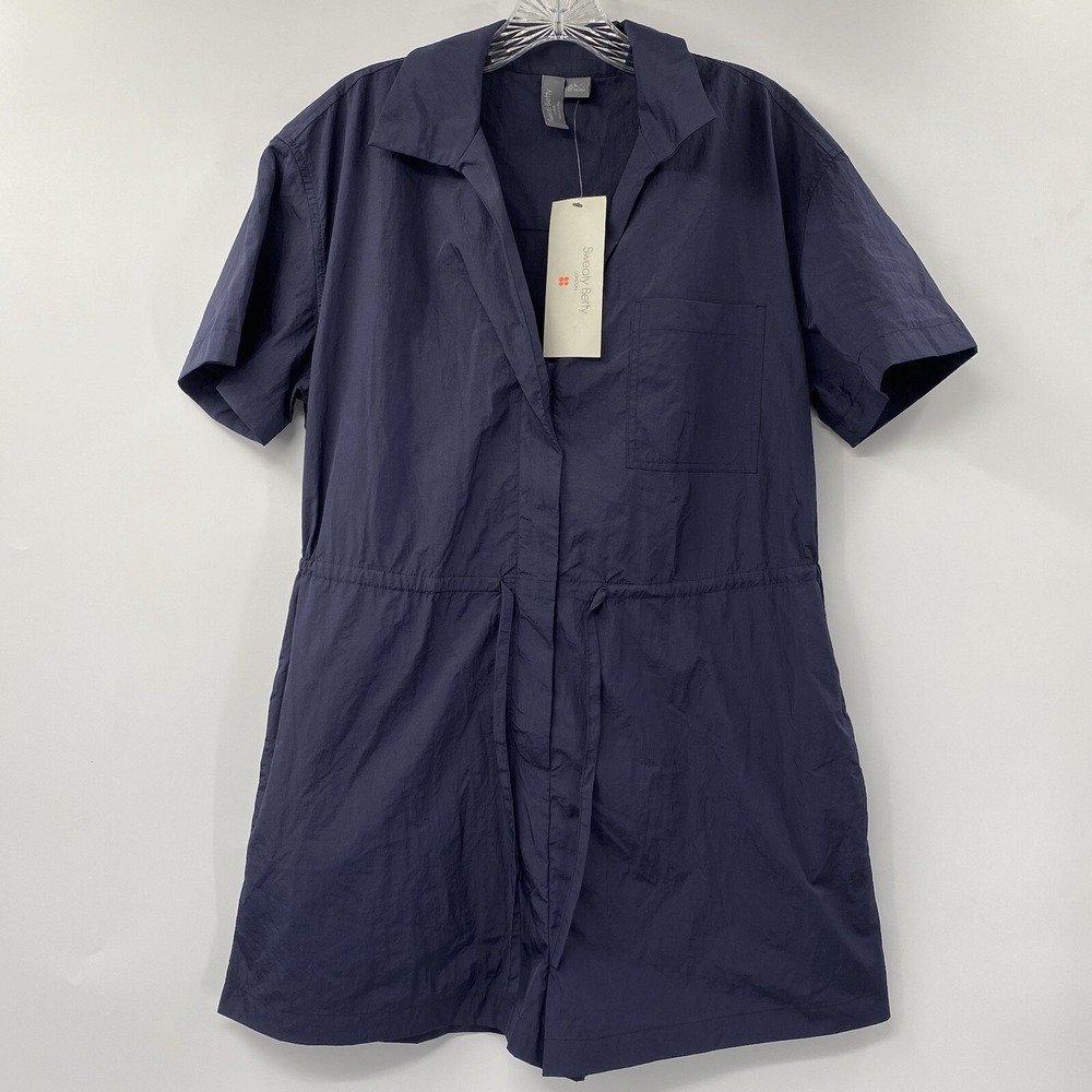 Sweaty Betty Anytime Short Sleeve Romper Womens Small Navy Blue Nylon Drawstring